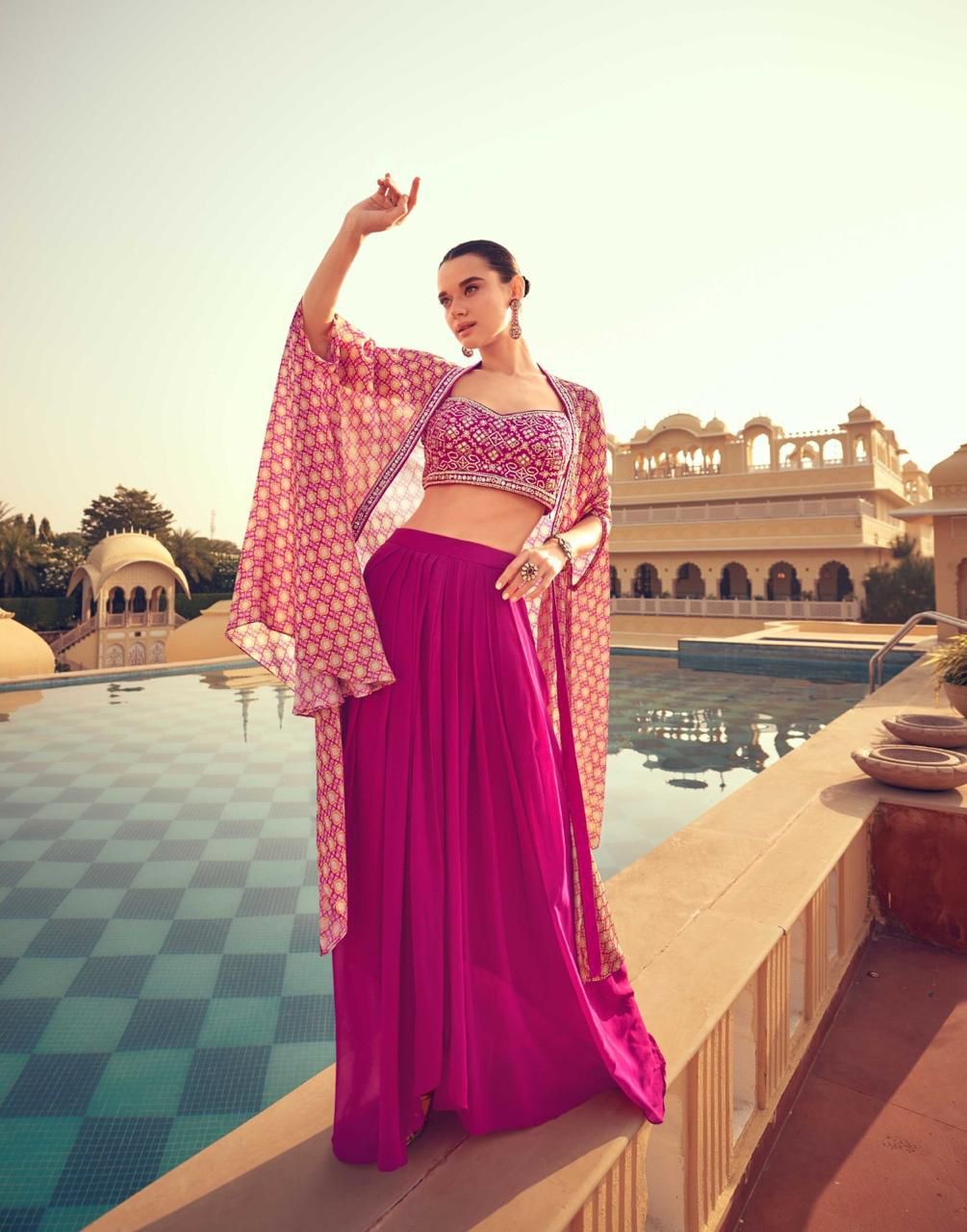 Magenta Printed Anarkali Suit