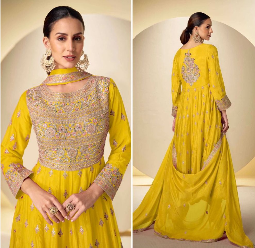 Festive Anarkali Suit Set – Rani Pink & Mustard