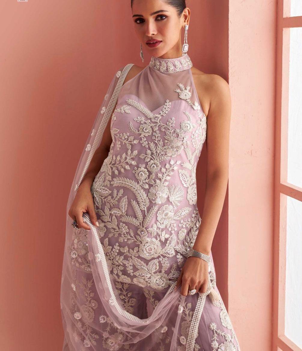 Elegant Blush Lace Suit