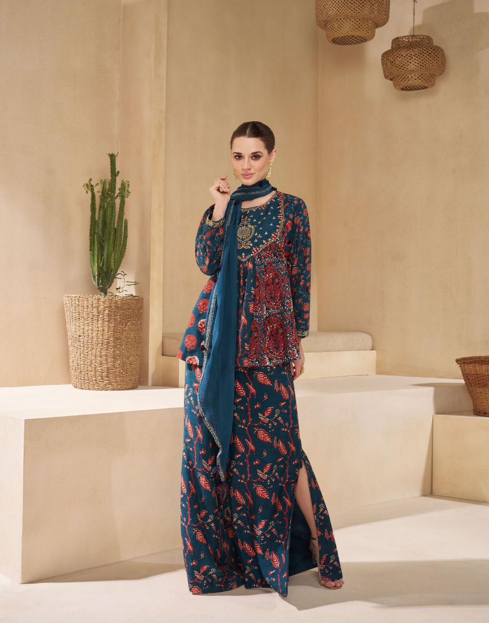 Chakori Designer Suit – Muslin & Chinon Silk