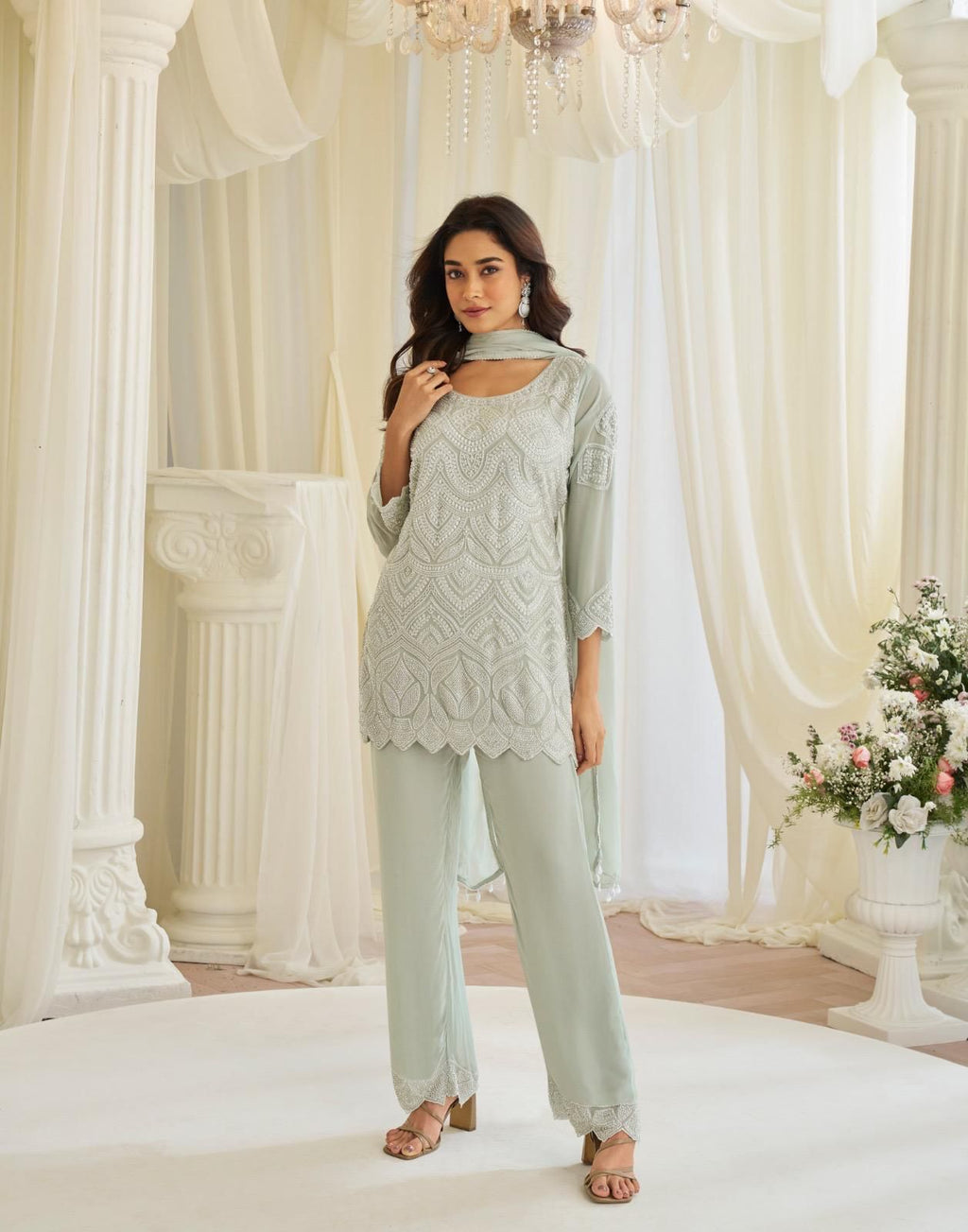 Mint Green Embroidered Kurta Set