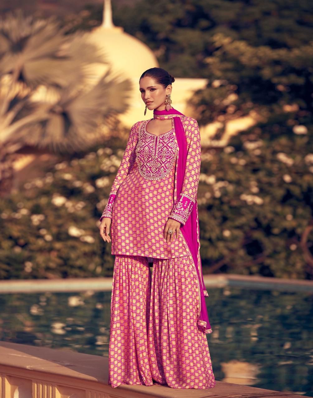 Magenta Printed Anarkali Suit