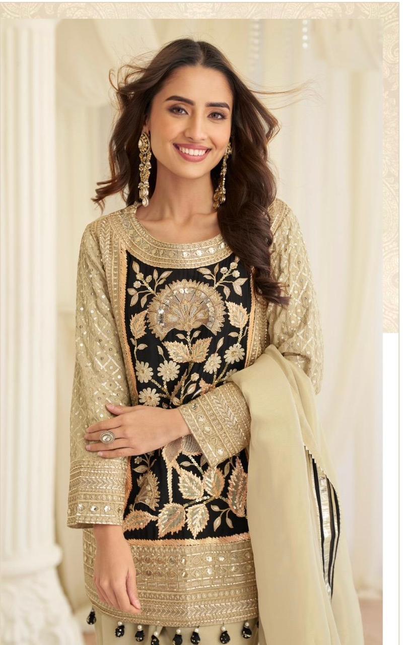 Black & Gold Embroidered Festive Kurti Set