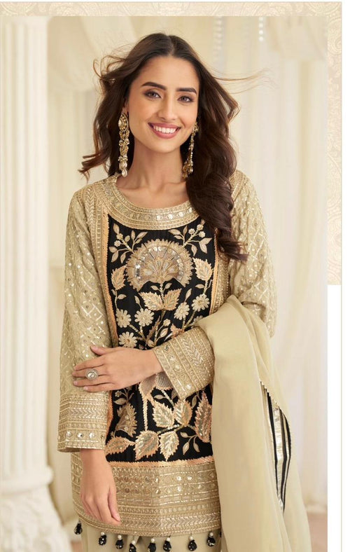 Black & Gold Embroidered Festive Kurti Set