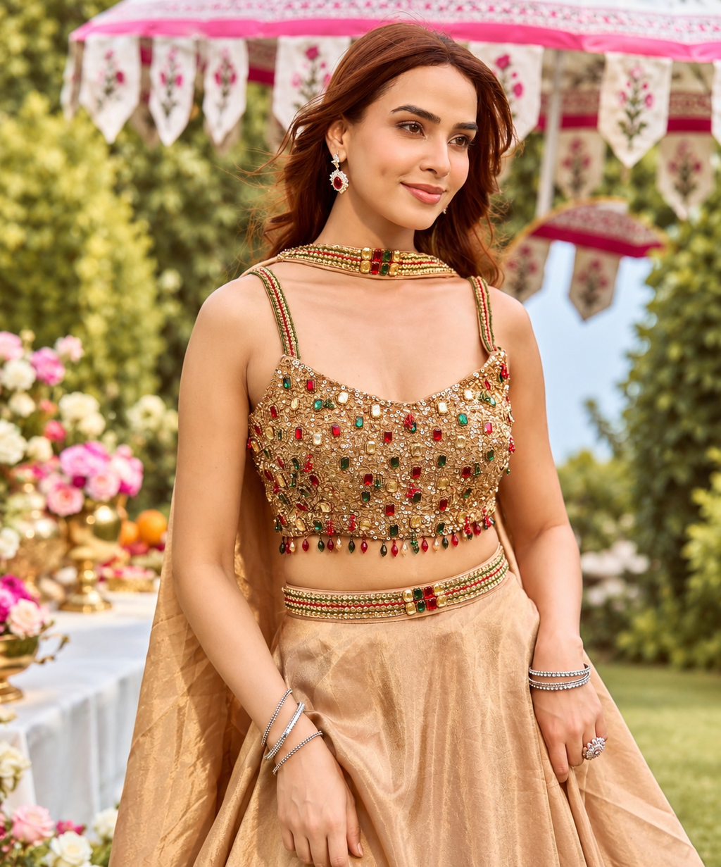 Women’s Premium Shimmer Skirt Set with Intricate Handwork