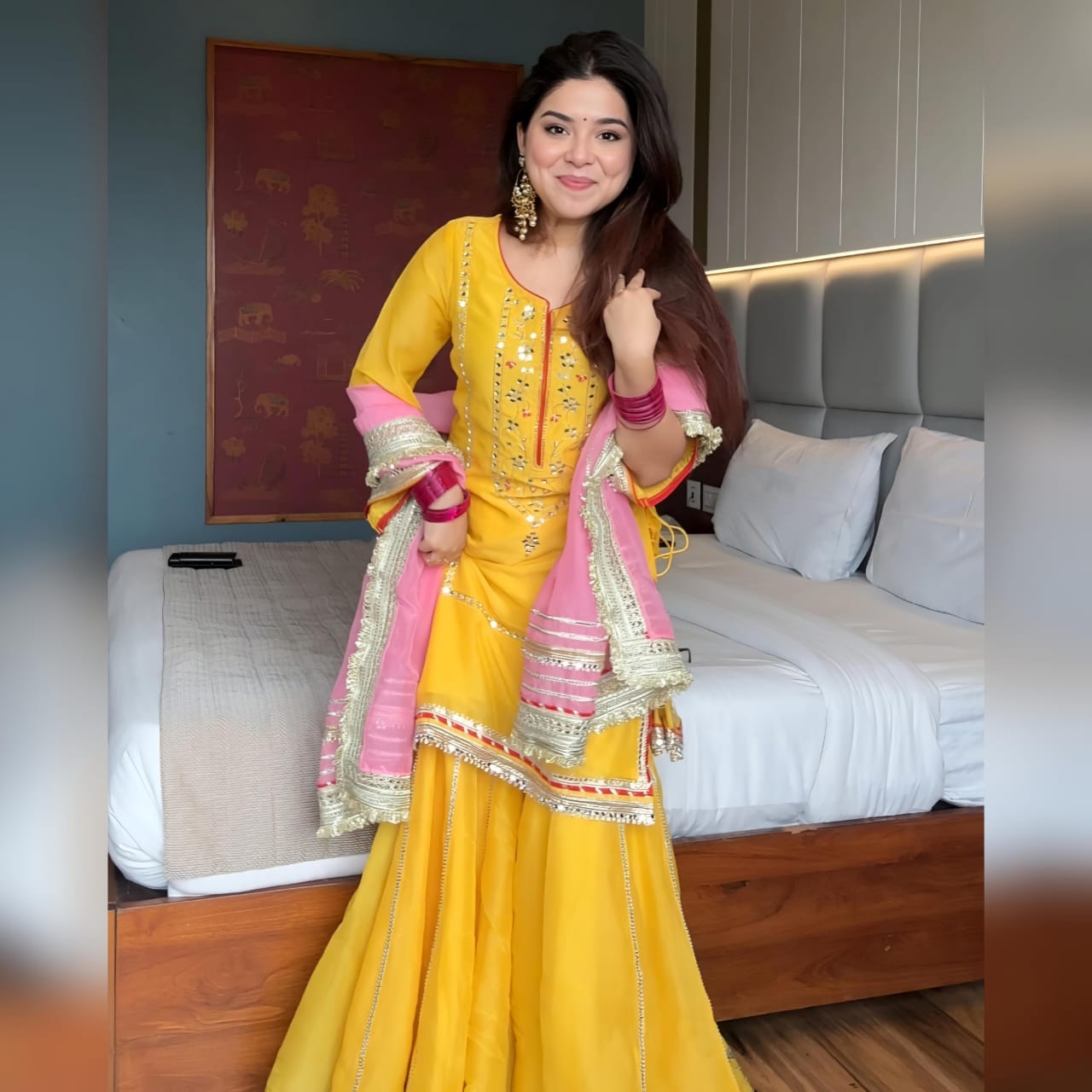Royal Chinon Silk Sharara Set with Heavy Sequins Embroidery