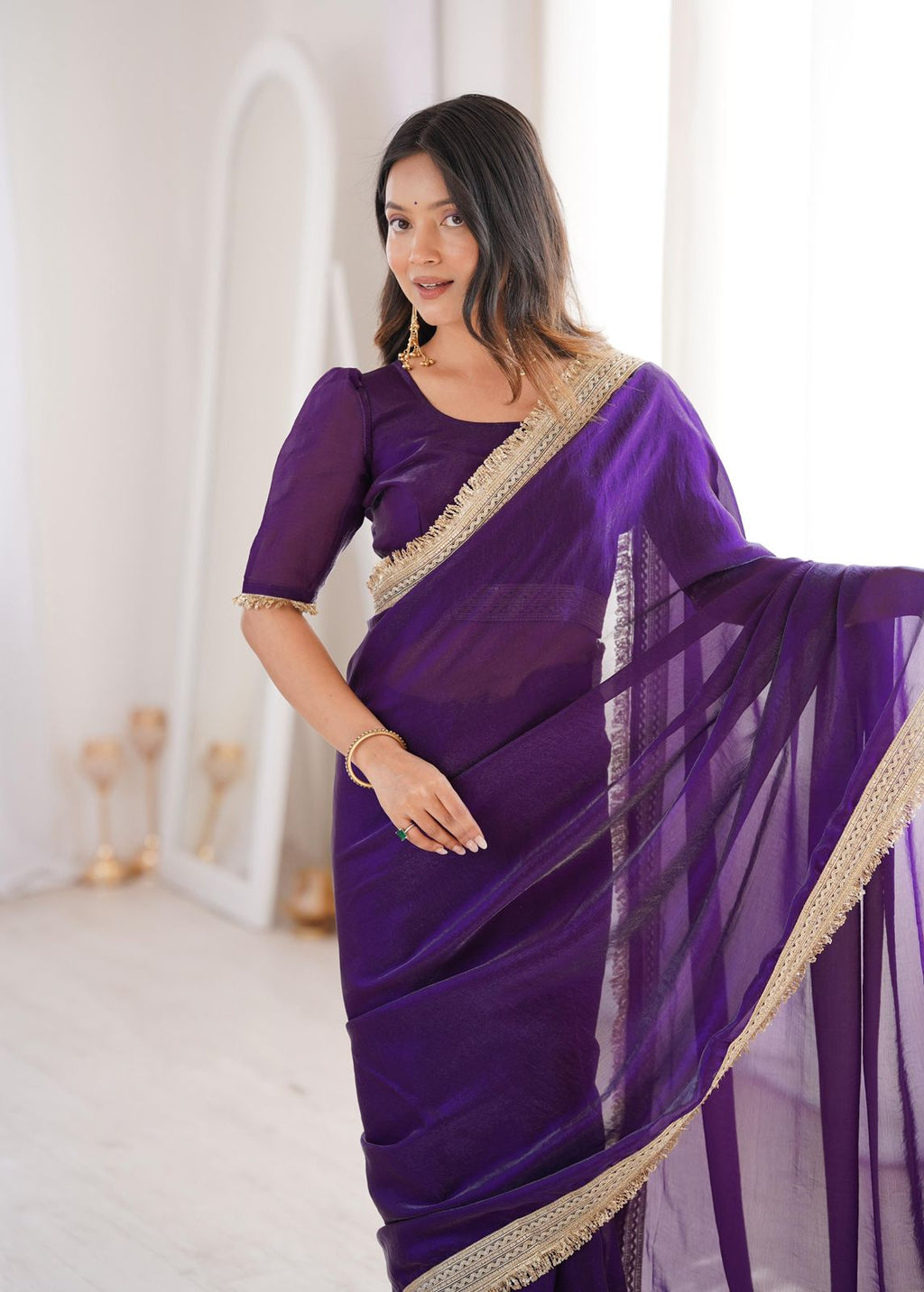 Plain Small Border Saree by Svarne