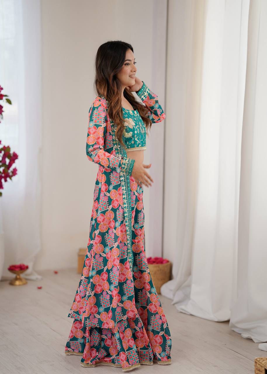 Embroidered Sequence Indo-Western Set