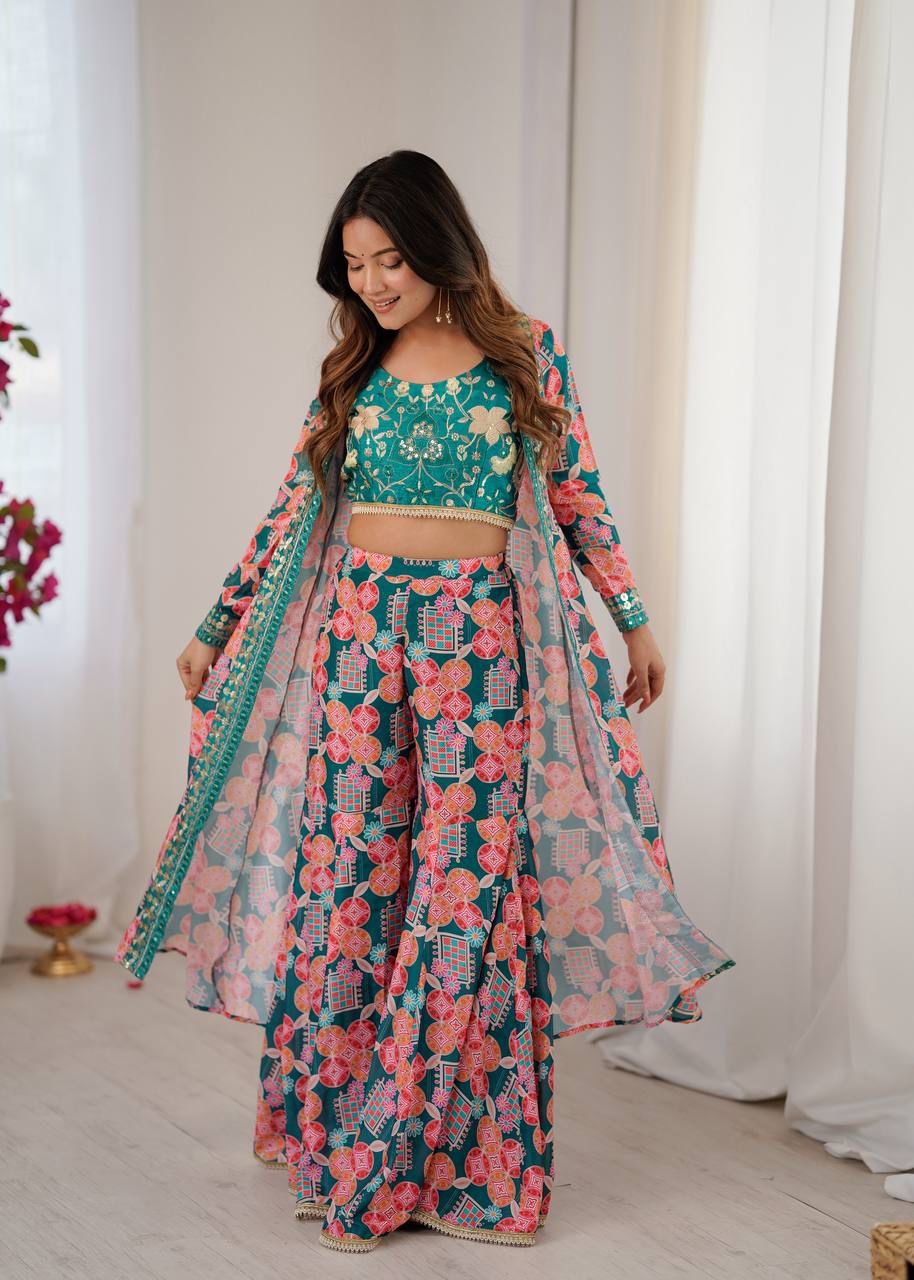 Embroidered Sequence Indo-Western Set