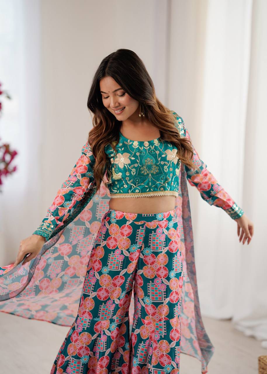 Embroidered Sequence Indo-Western Set
