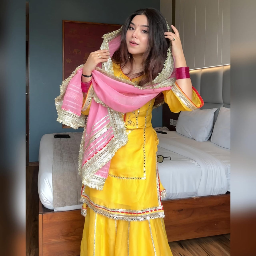 Royal Chinon Silk Sharara Set with Heavy Sequins Embroidery