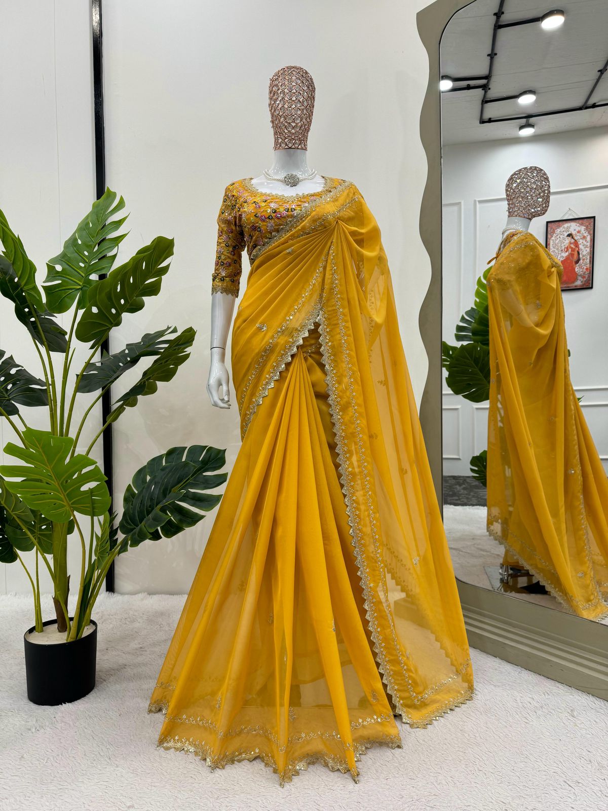 Tibby Silk Saree with fancy lace and embroidery