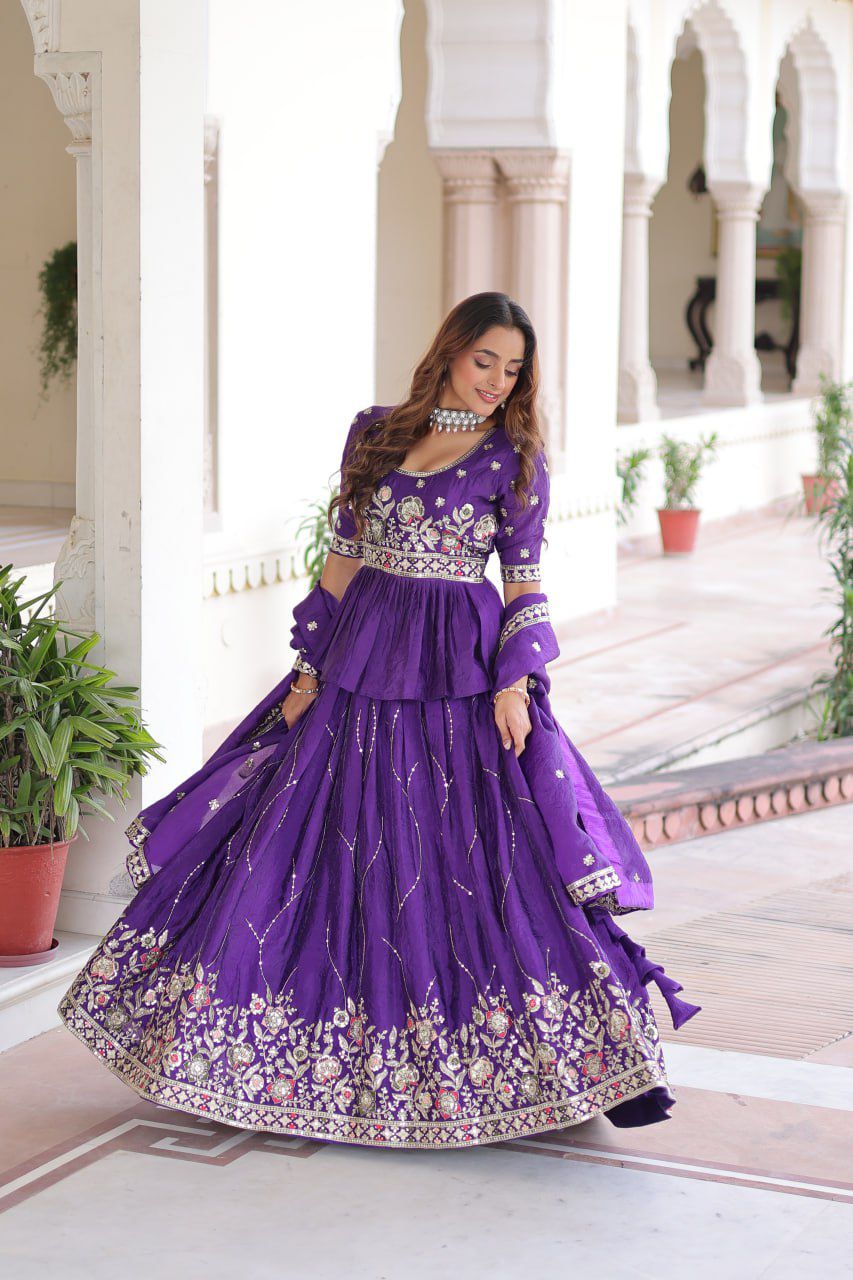 Multi-Thread Zari Embroidery Lehenga Choli Set
