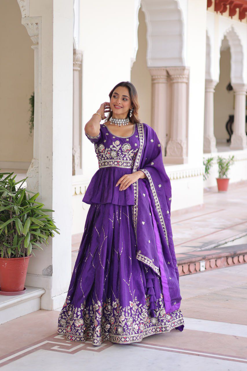 Multi-Thread Zari Embroidery Lehenga Choli Set