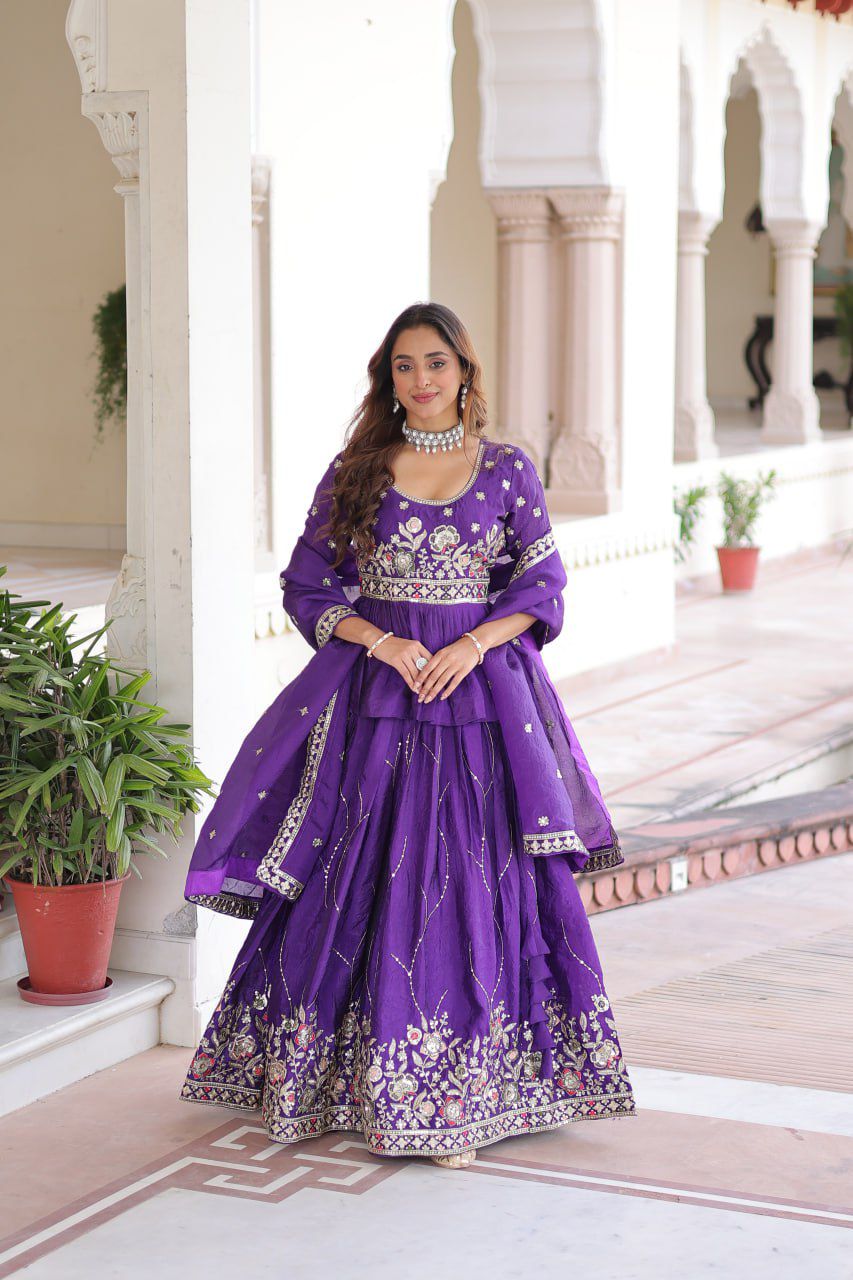 Multi-Thread Zari Embroidery Lehenga Choli Set
