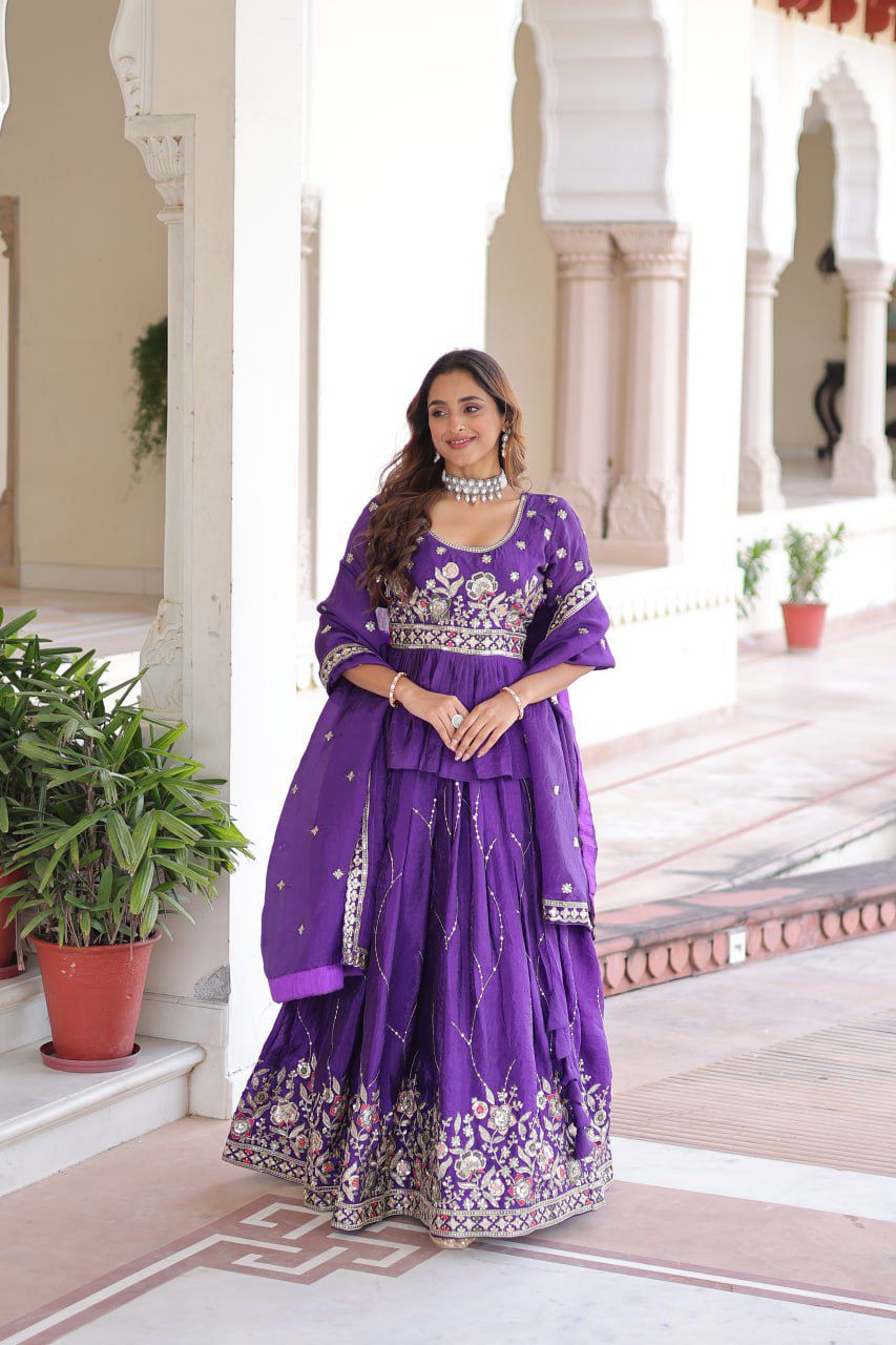 Multi-Thread Zari Embroidery Lehenga Choli Set