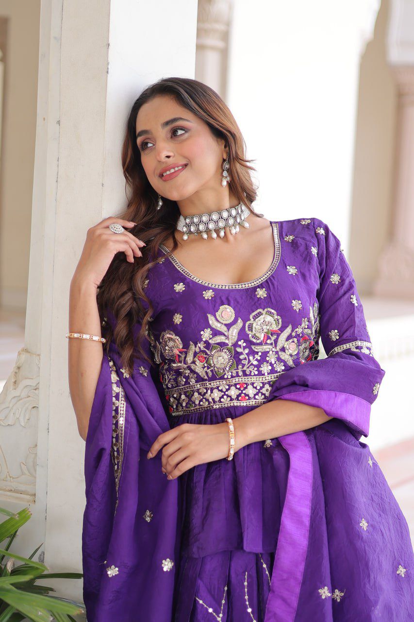 Multi-Thread Zari Embroidery Lehenga Choli Set