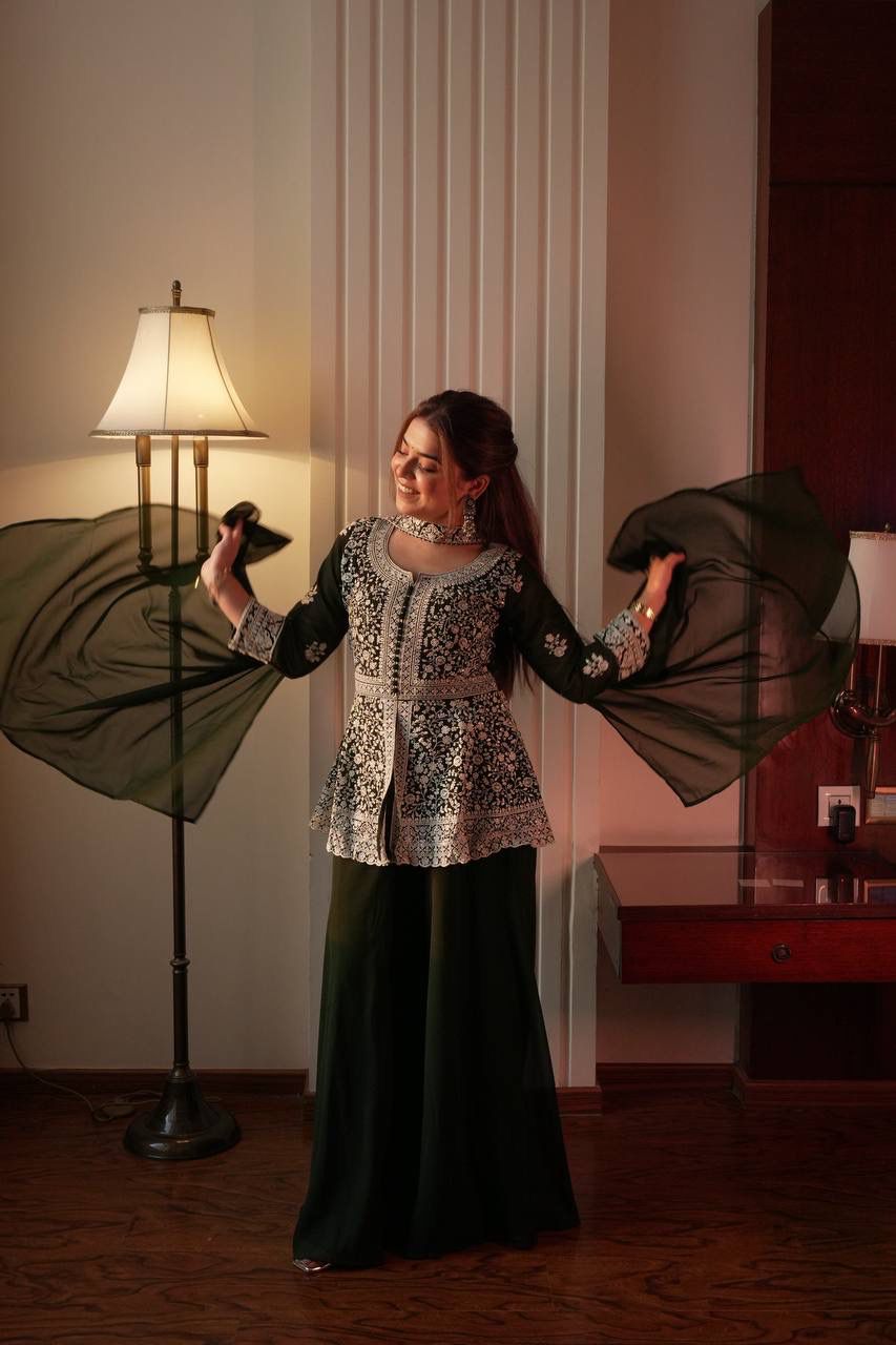 Embroidered Georgette Peplum Kurta Set