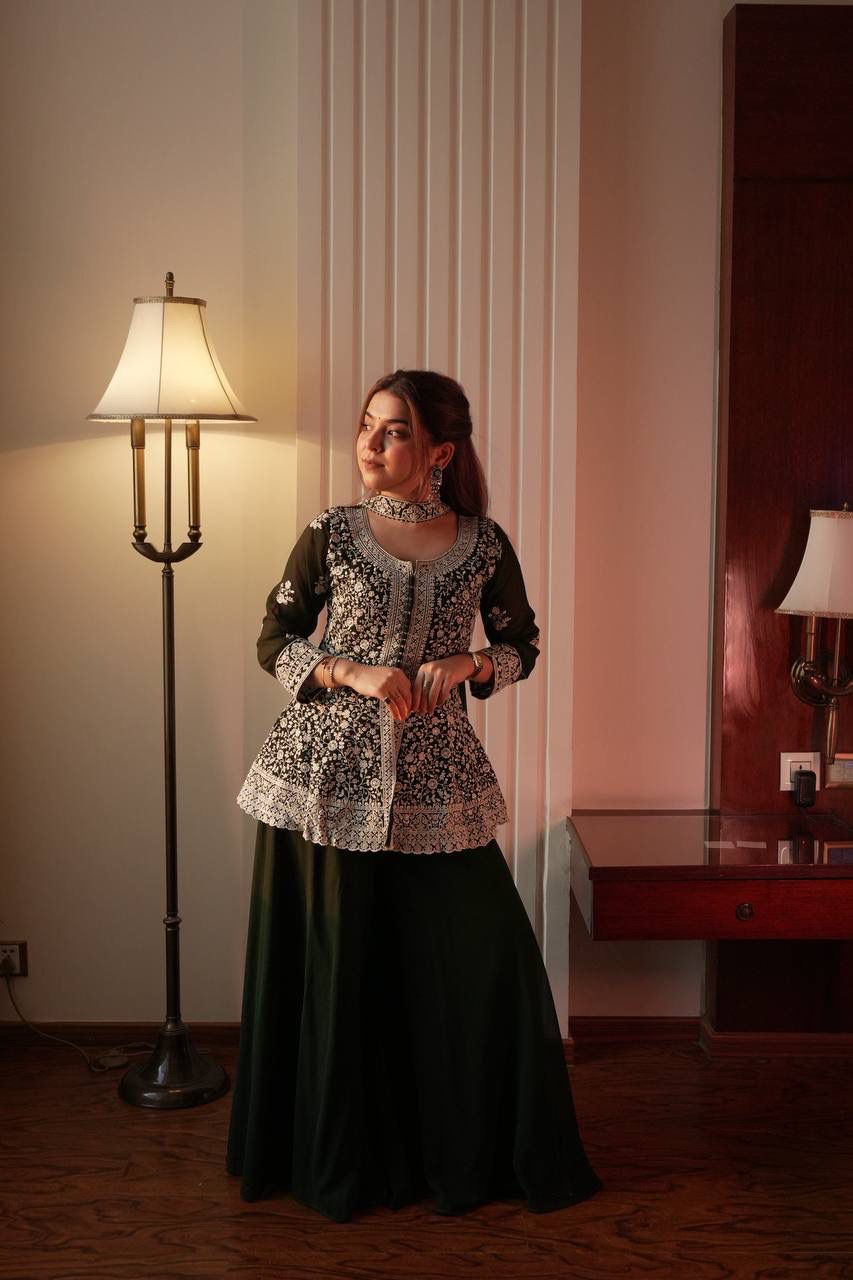 Embroidered Georgette Peplum Kurta Set