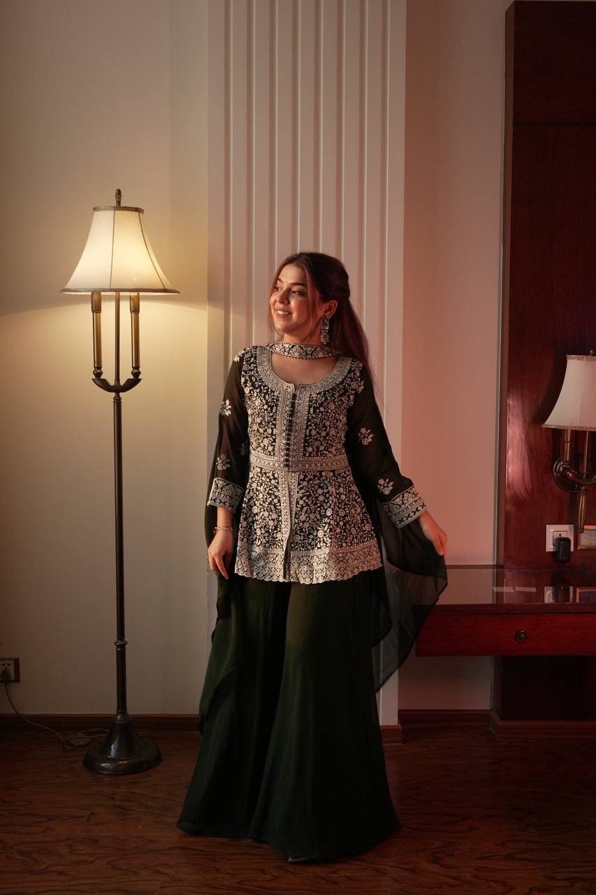 Embroidered Georgette Peplum Kurta Set