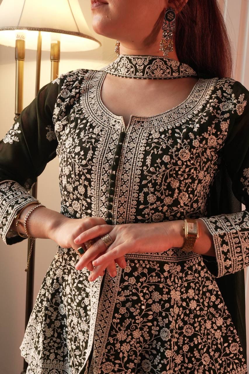 Embroidered Georgette Peplum Kurta Set