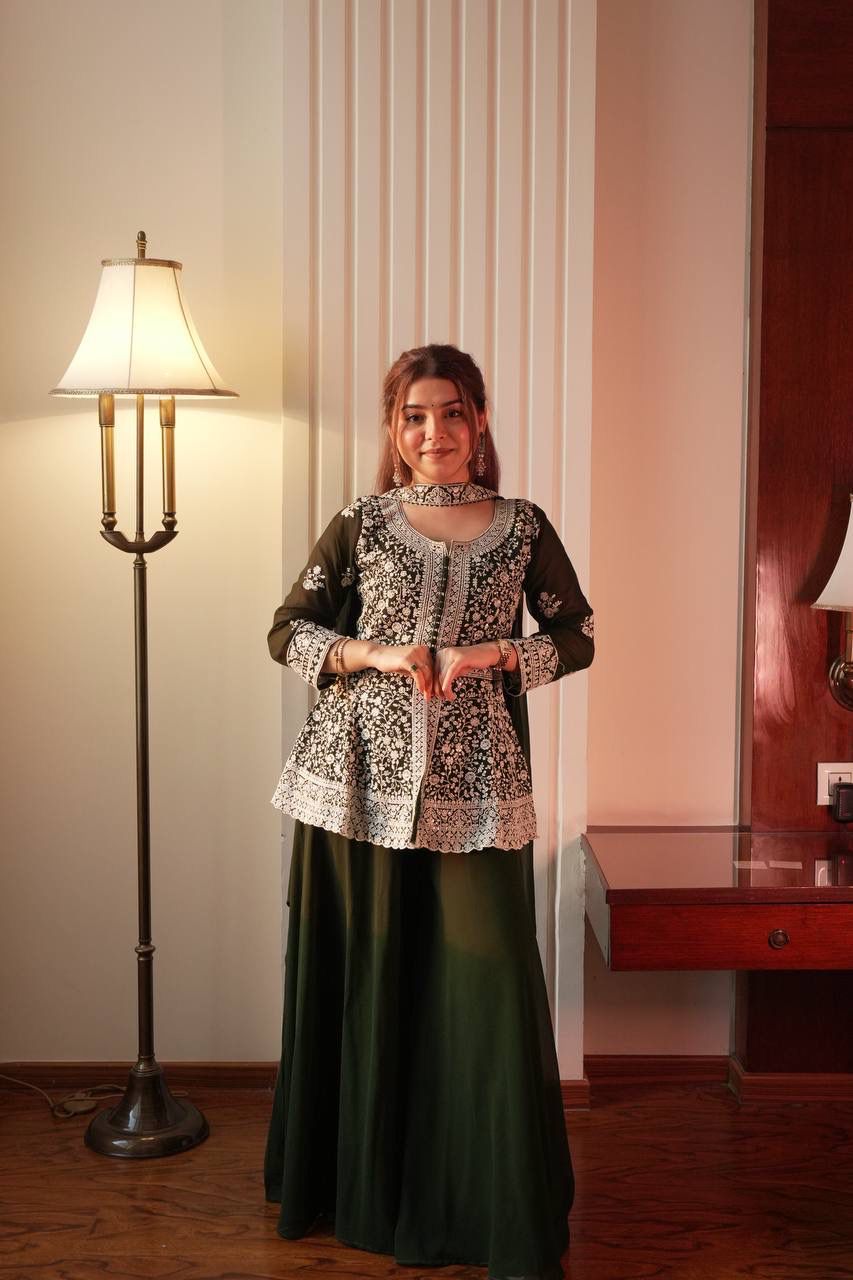 Embroidered Georgette Peplum Kurta Set
