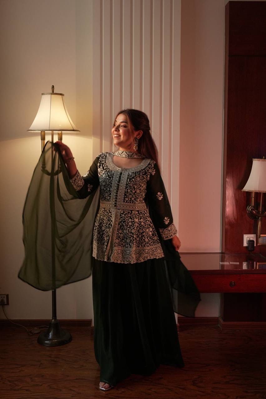 Embroidered Georgette Peplum Kurta Set