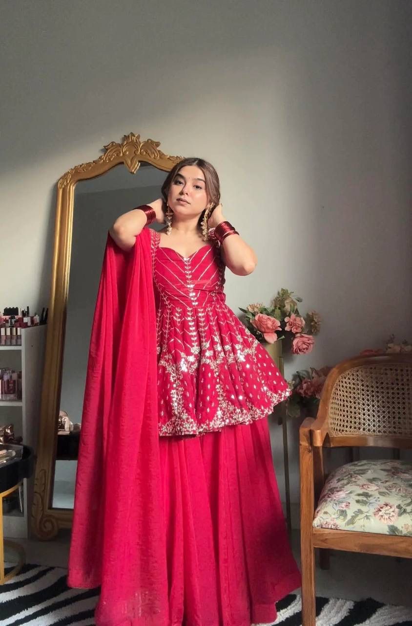 Pink Sharara Kurta Set – Sequins & Zari