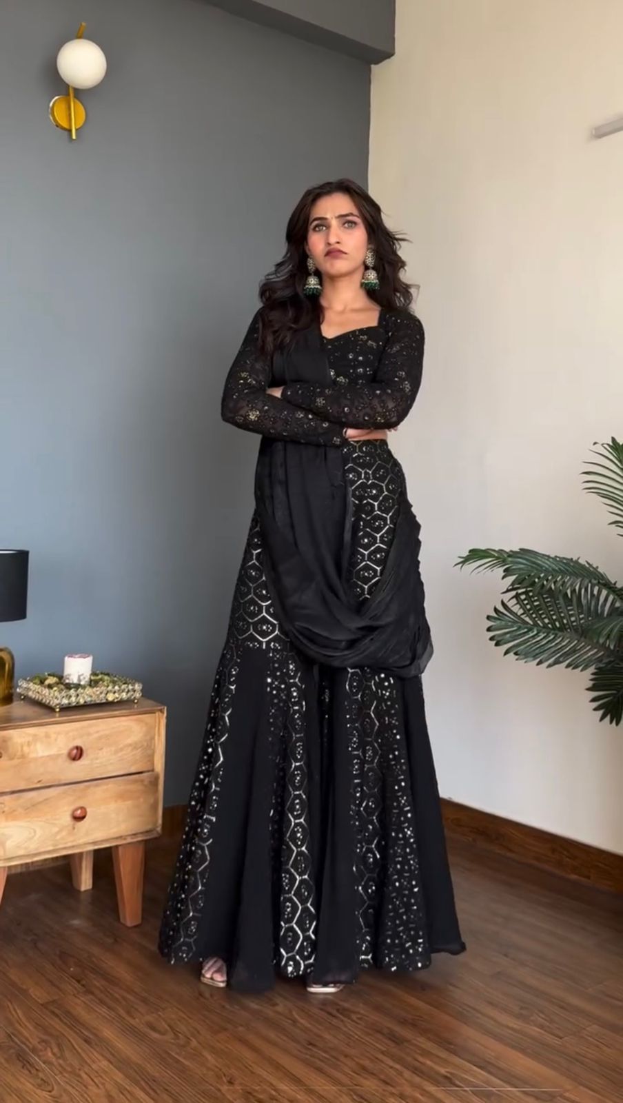Party Wear Sharara Dress with Heavy Thread & Sequence Work