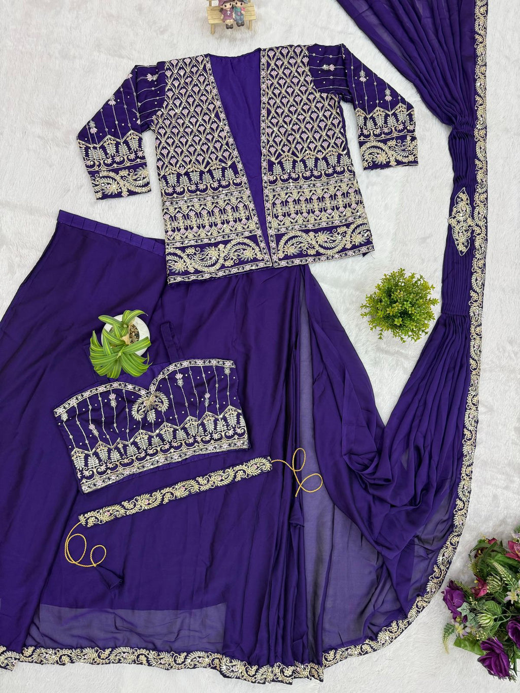 Royal Rangoli Silk Ready-to-Wear Saree Set with Heavy Embroidery Work