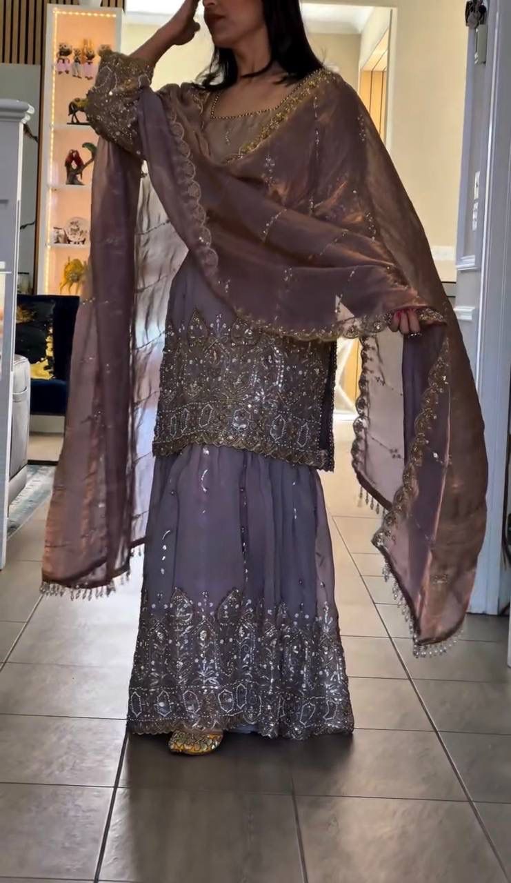 NC Satin Sharara Set with Sequins