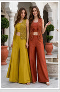 Women’s Silk Embroidered Jacket Palazzo Set