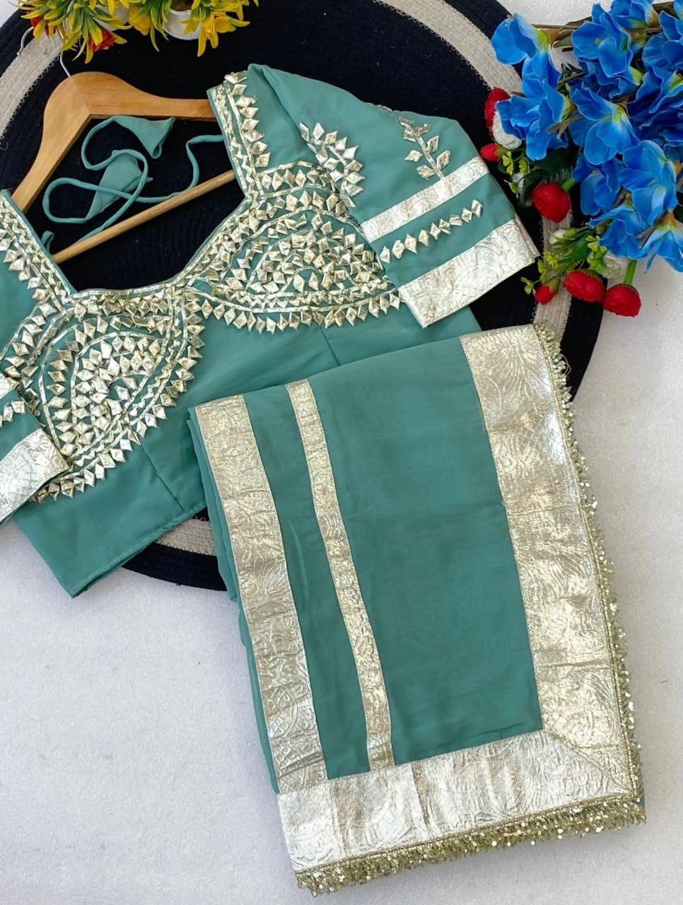 Women’s Embellished Saree with Mirror Work