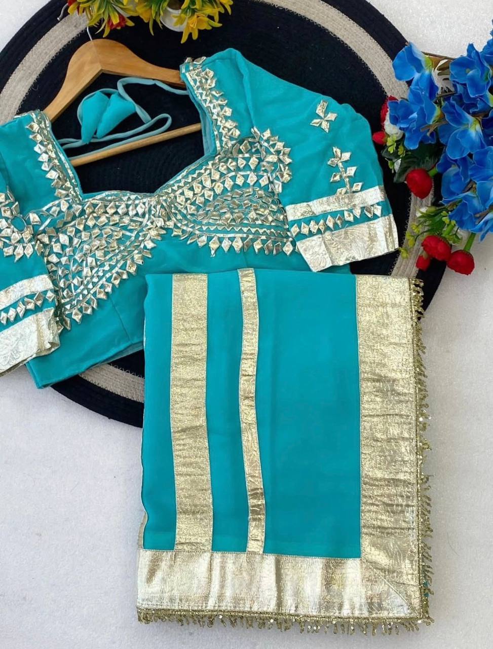Women’s Embellished Saree with Mirror Work