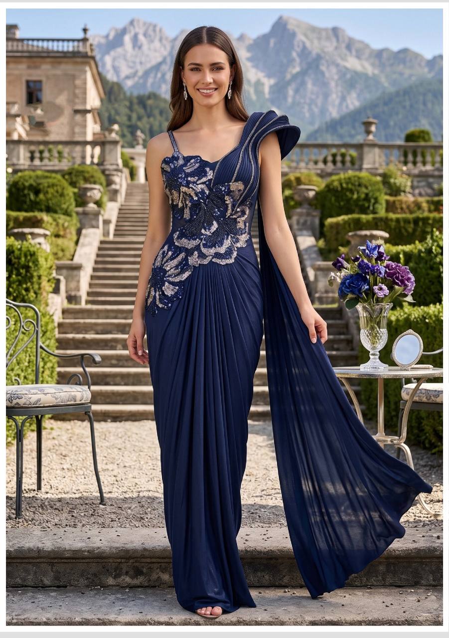 Women’s Blue Imported Fabric Designer Saree