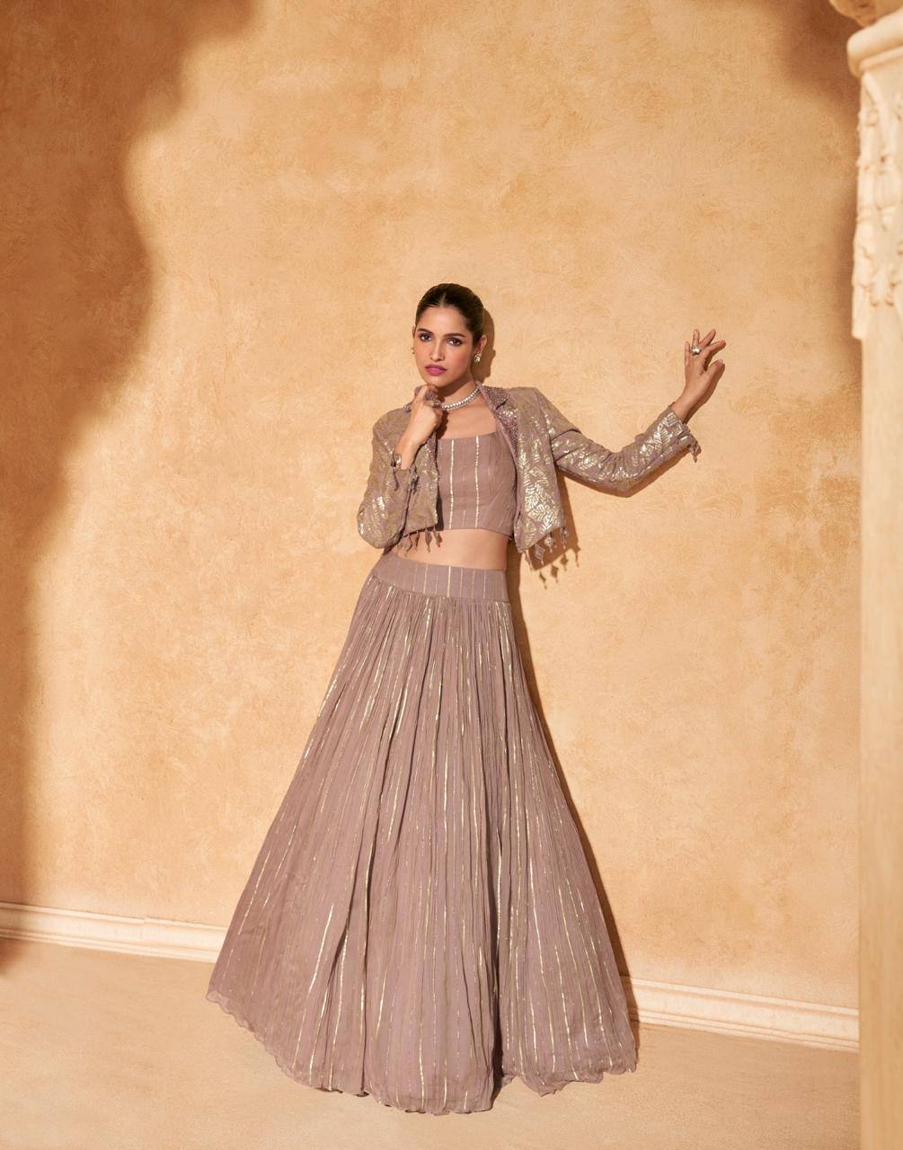 Women’s Premium Chinon Silk & Viscose Jacquard Embroidered Lehenga