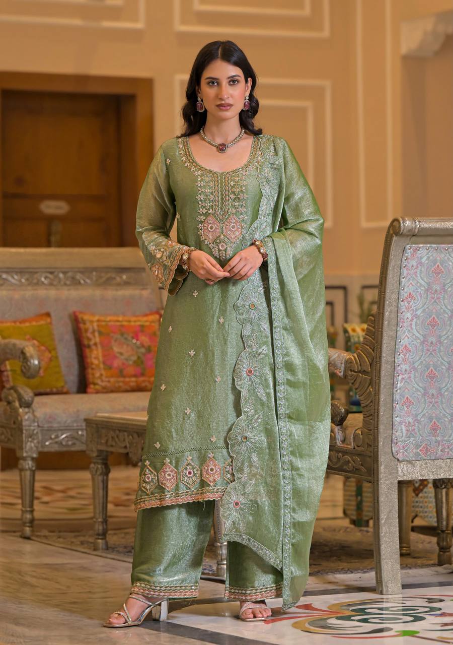 Women’s Crush Satin Embroidered Suit Set