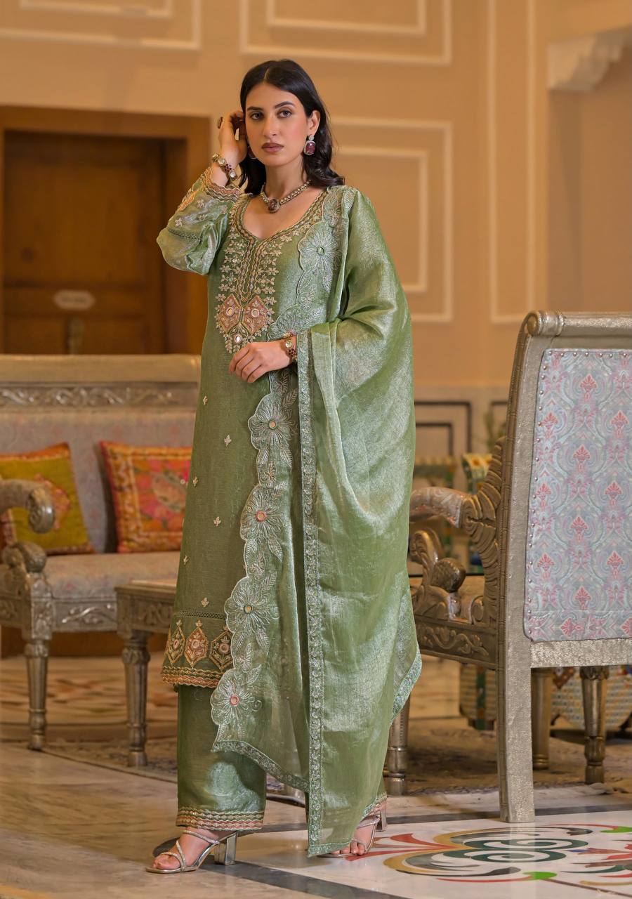 Women’s Crush Satin Embroidered Suit Set