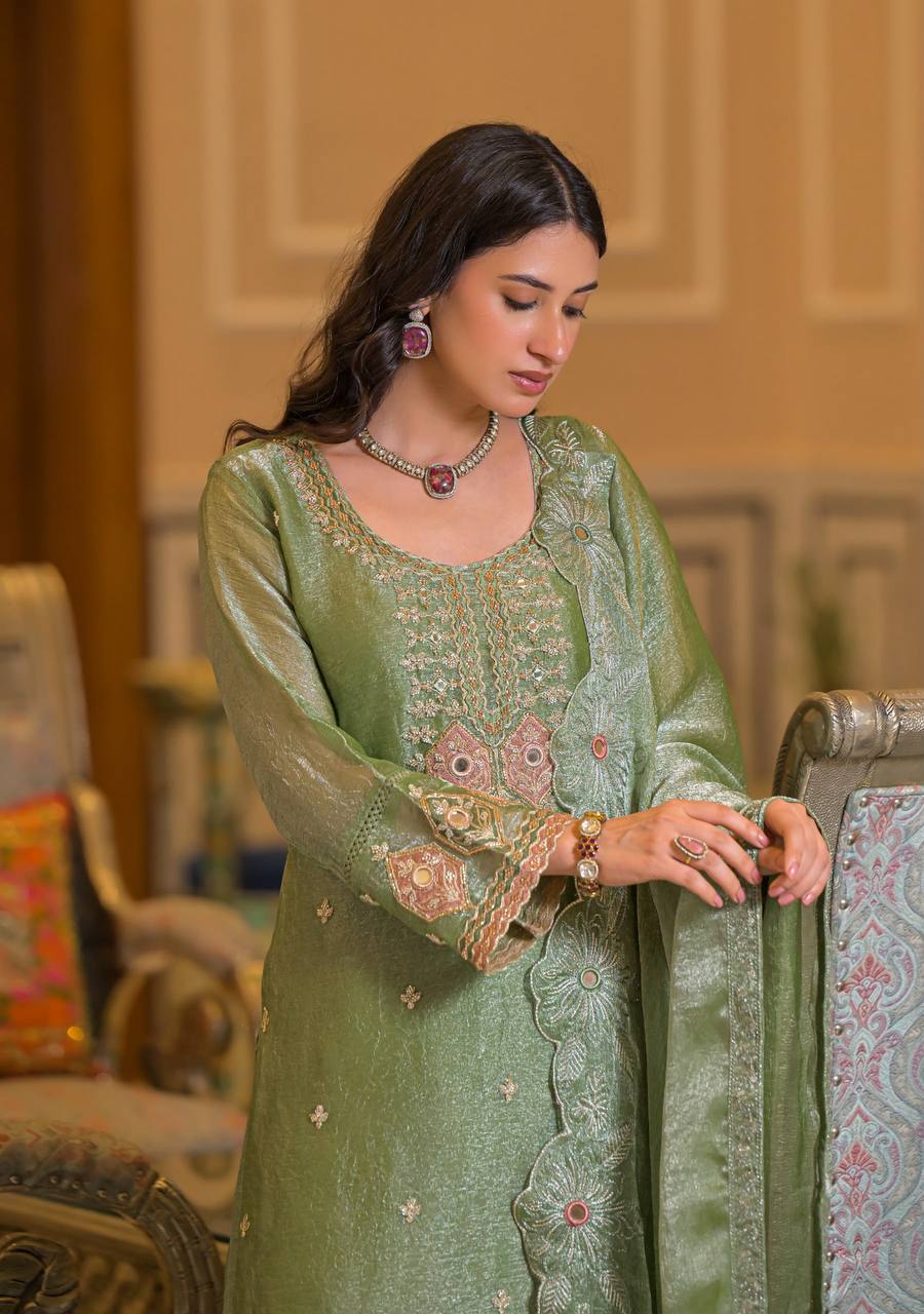 Women’s Crush Satin Embroidered Suit Set