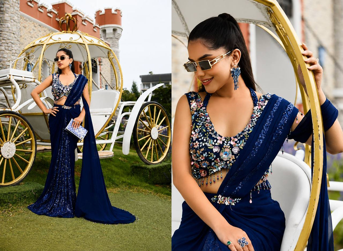 Women’s Midnight Blue Premium Designer Saree