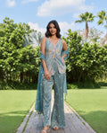 Women’s Aqua Blue Embellished Indo-Western Set