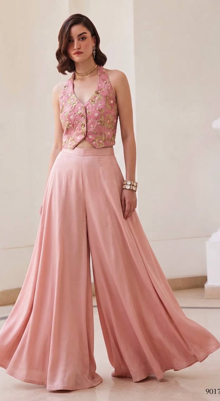 Women’s Soft Silk Waistcoat & Flowy Palazzo Set