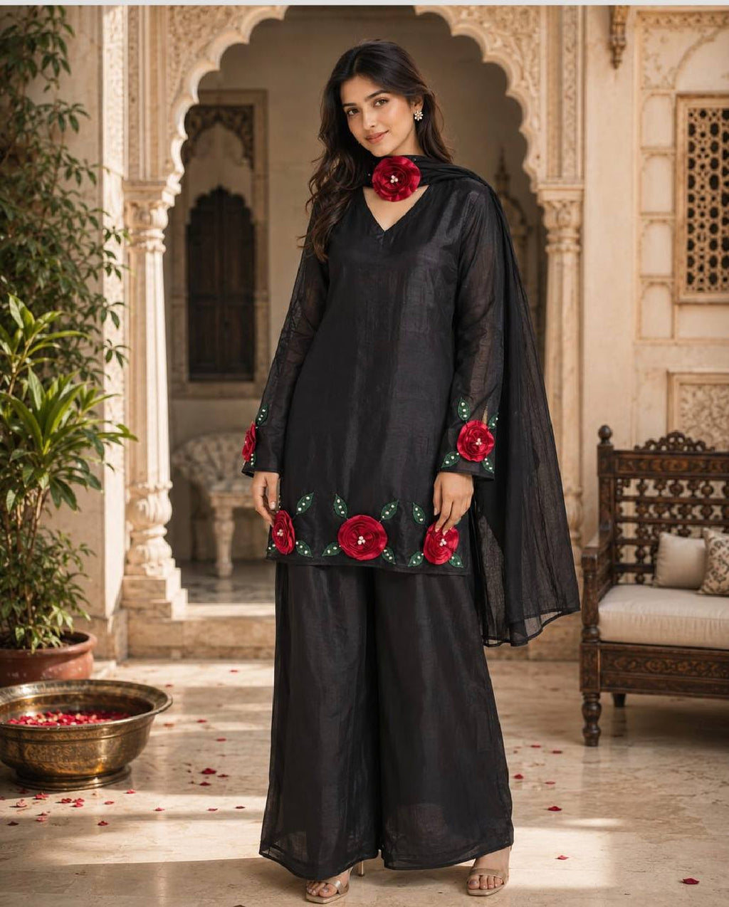Women’s Mal Chanderi Floral Embroidered Suit Set