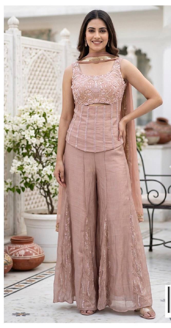Women’s Dusty Rose Embellished Palazzo Set