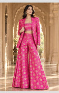 Women’s Fuchsia Pink Printed Jacket Outfit Set