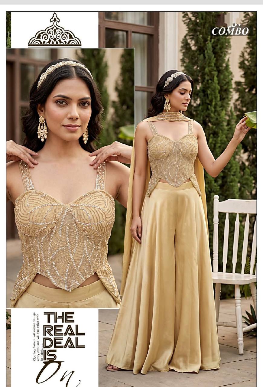 Women’s Embellished Crop Top & Flared Palazzo Set
