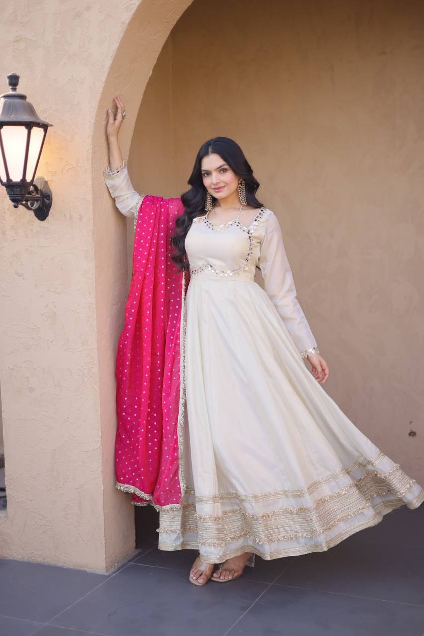 Women’s Cosmos Gown with Real Mirror & Zari Embroidery