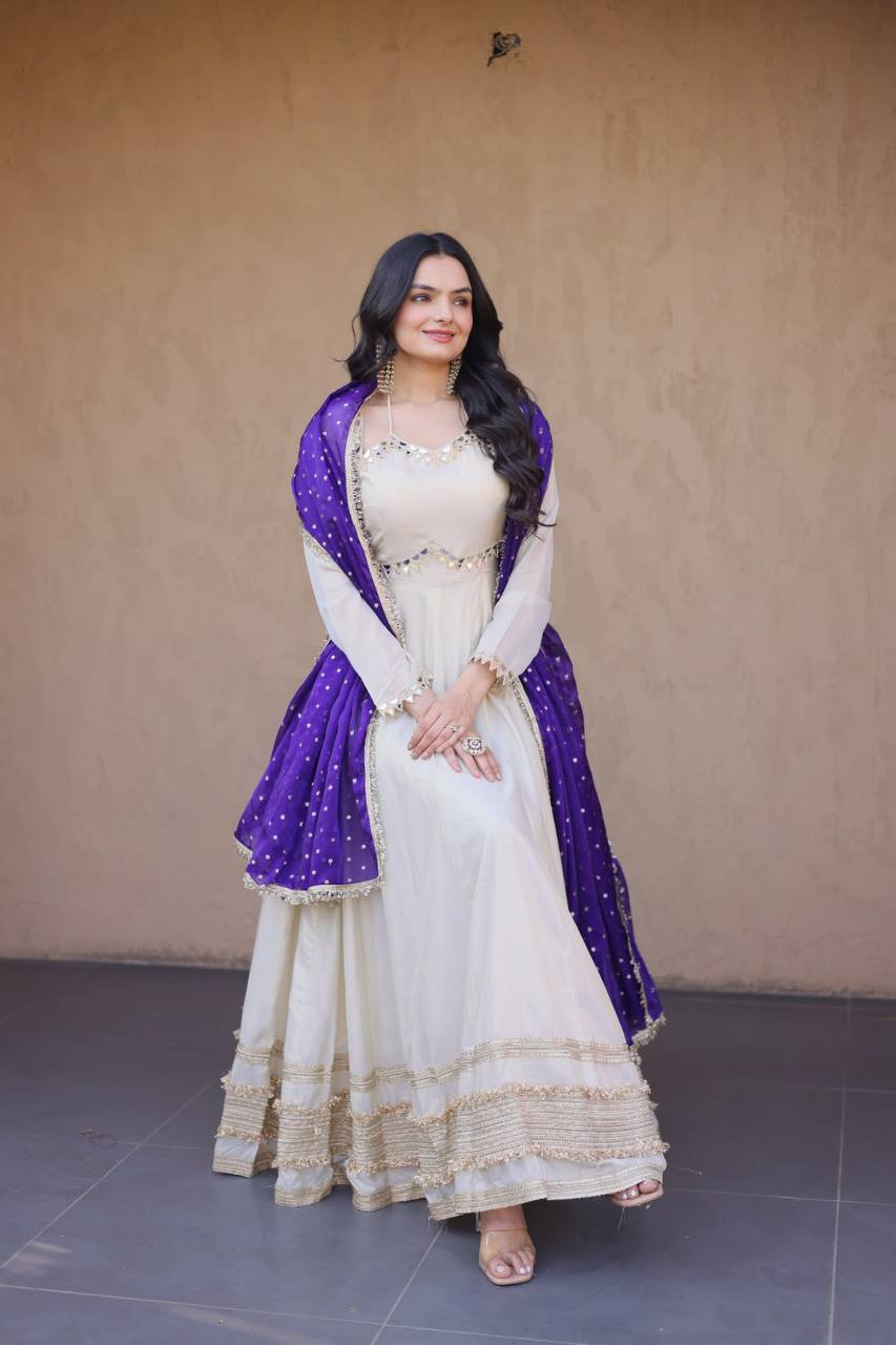 Women’s Cosmos Gown with Real Mirror & Zari Embroidery