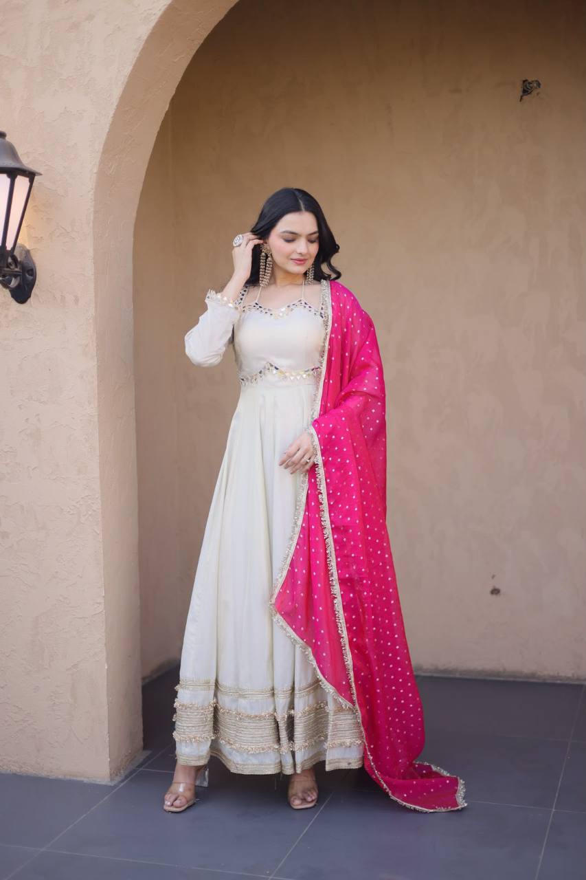 Women’s Cosmos Gown with Real Mirror & Zari Embroidery
