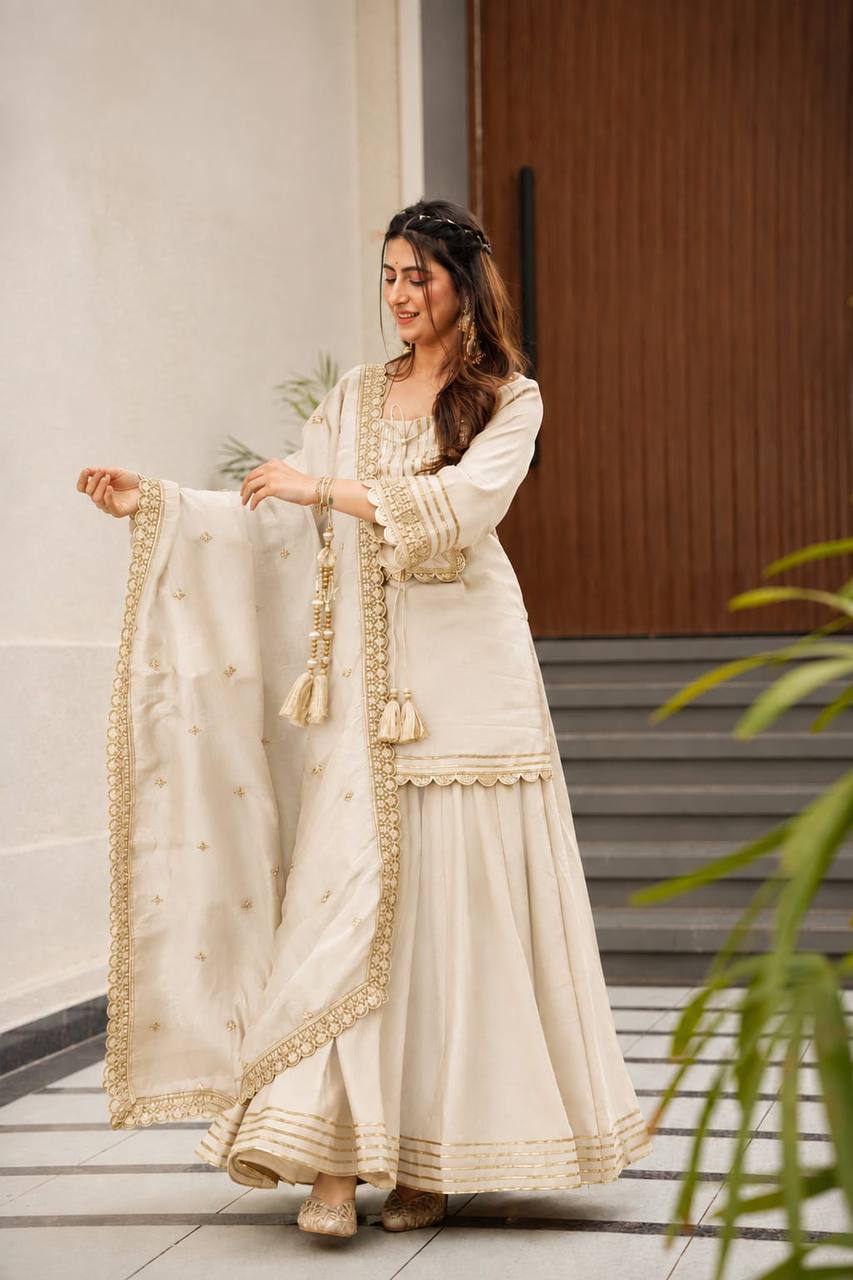 Women’s Ivory Embroidered Sharara Set